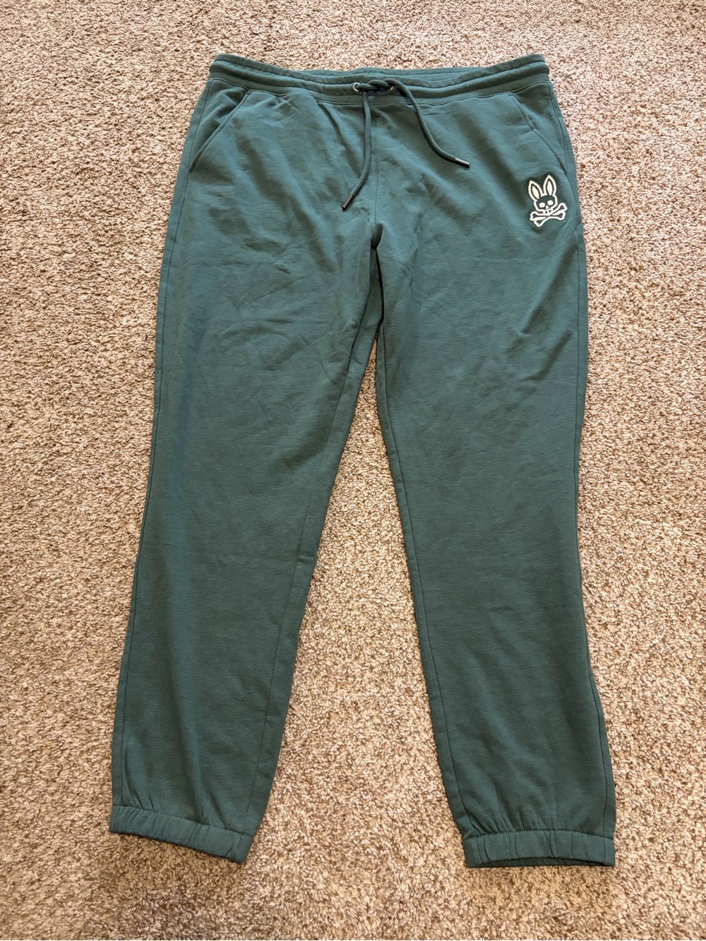 Psycho Bunny Mens XXL Chenille Patch Green Embroidered Joggers Drawstring Fleece